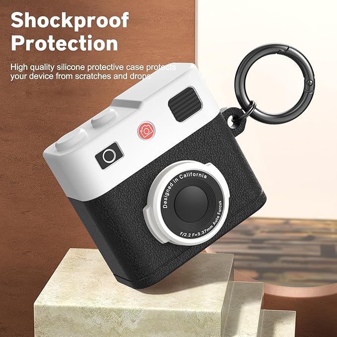 Valkit Compatible Airpods 4 Case with Cleaner Kit, Cute 3D Camera Design Air pod 4 Cover with Keychain Shockproof Protective Soft Silicone Case for Airpods 4 Gen for Men Women(Black)