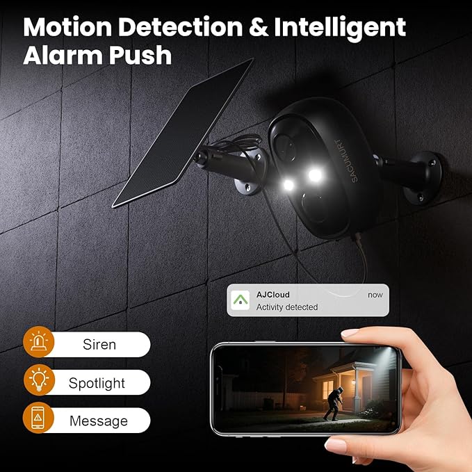 WiFi Cameras for Home Security, Solar Powered Security Cameras Wireless Outdoor, Outdoor Camera Wireless, PIR Motion Detection, Color Night Vision, Compatible with Alexa & Google Home, Storage 4-Pack