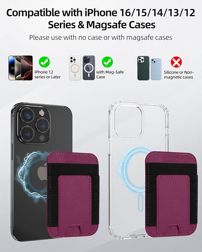 ExtreLife for Magsafe Wallet, Strongest Magnetic Wallet for iPhone 17/16/15/14/13/12 Series, For iPhone Magsafe Wallets, RFID Blocking, Vegan Leather, Fit 7 Cards, Cherry-new