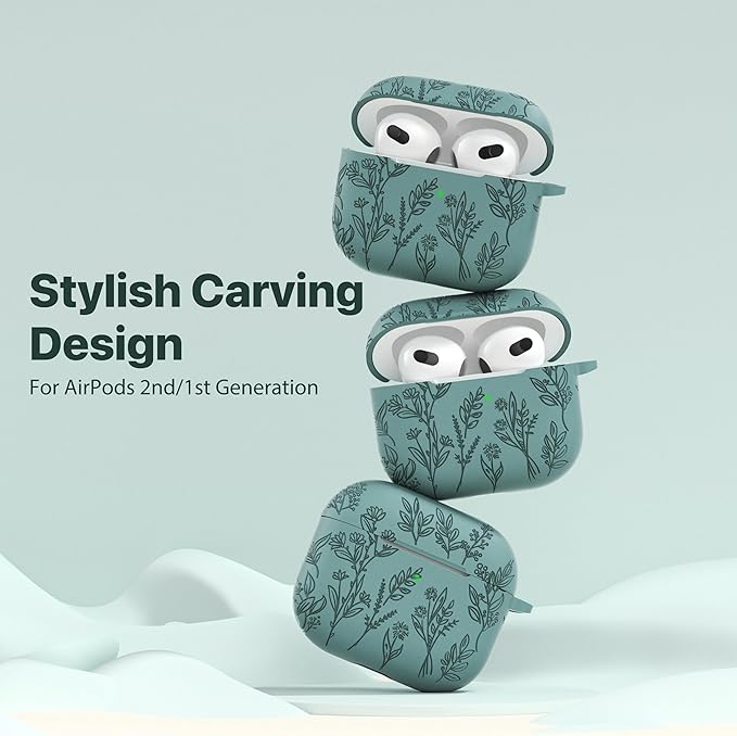 Maxjoy for AirPods 3 Case, Engraved AirPods 3rd Generation Case Cute Soft Silicone Protective AirPod 3 Cover for Women Men with Keychain for Airpod 3rd Gen Cover 2021, Pine Green