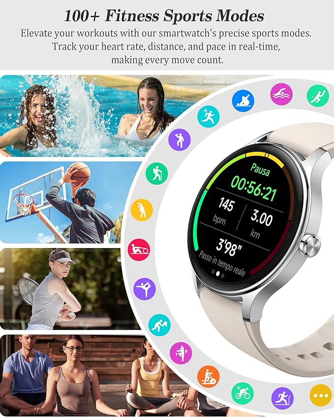 Smart Watch for Women, Ladies & Men, 1.27'' Fitness Watch [41mm case] with Call Receive/Dial, Heart Rate/Stress/Sleep Monitor, AI Voice, IP68 Waterproof Smartwatch with Calculator, Calendar, Games