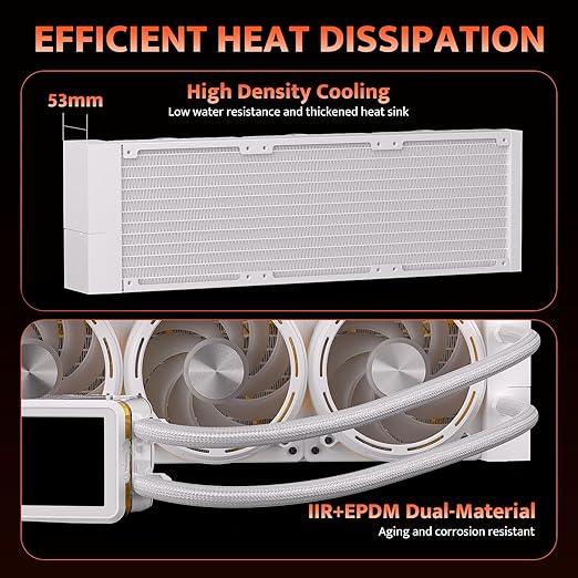 darkFlash DE360 All-in-one Liquid CPU Cooler, 2.88” LCD Screen with 480 * 480 Resolution, ARGB Sync, PWM Fans 360mm Radiator, CPU PC Aio Cooler Compatible with Intel 1851/1700, AMD AM4/AM5 (White)