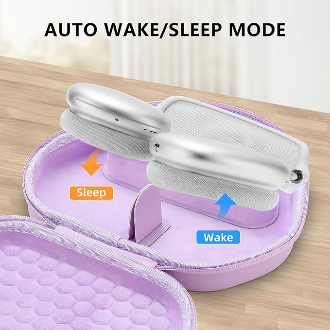 Maxjoy for AirPods Max Case [Shockproof & Dustproof] - Premium PU Leather & EVA Hybrid Hard Protective Cover, Travel Carrying Case with Storage for Apple AirPods Max Headphones (Light Purple)