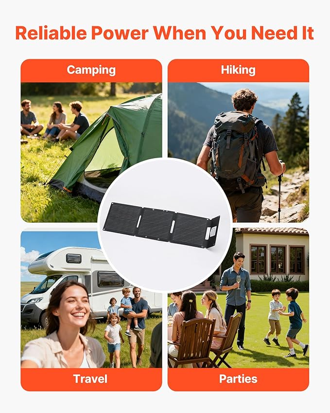 VEVOR 30W Foldable Solar Panel Charger, 16BB N-Type Monocrystalline Solar Panel 24% Efficiency, Ultra-Light Portable with USB-A, USB-A (QC3.0) & Type-C Ports for Camping, Backpacking, Phones, Tablets