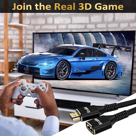 8K HDMI Extension Cable 10 FT, HDMI 2.1 Ultra High Speed Male to Female Cord Adapter, OFC Conductor, Compatible with Roku TV Stick PS5 PS4 Xbox Laptop PC Player Google Chromecast Wii U HDTV