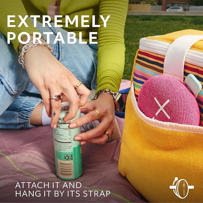 Ultimate Ears MINIROLL Ultra-Portable Waterproof Bluetooth Speaker, Big Bass, IP67 Dustproof, 131 ft (40 m) Range - Calming Pink