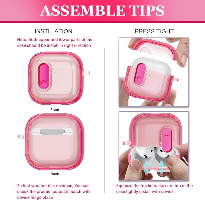 for AirPods 4th Generation Case 2024 with Bright Plated Bezel and Switches, Military-Grade Shockproof Transparent Anti-Yellowing for AirPods 4 Cover, Peach Pink