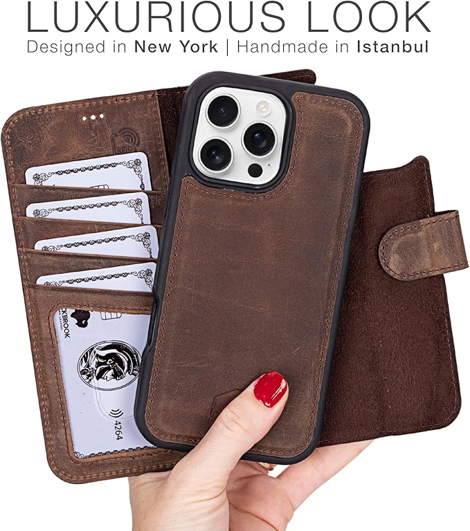 BLACKBROOK Case for iPhone 16 Pro Max Leather Case with Wallet, Carter Natural Leather Magnetic 2-in-1 Set for MagSafe and RFID, Cash, ID & 4 Card Slots, Compatible with iPhone 16 Pro Max