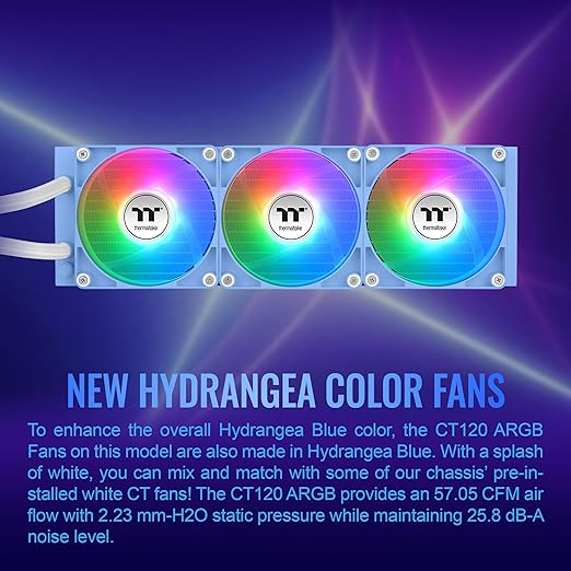 Thermaltake TH360 V2 Ultra ARGB Sync/AlO Liquid Cooler/ARGB Fan 120 * 3/PWM 500~1500rpm/Water Block 2.1" LCD/Hydragea Blue, CL-W420-PL12BU-A