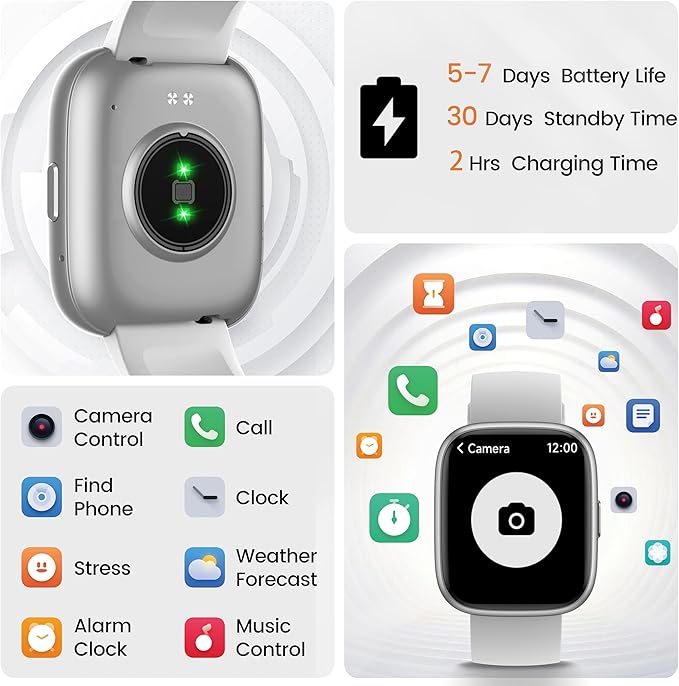 Smart Watch with Alexa Built-in, 1.83" HD Touchscreen Fitness Tracker with Bluetooth Calling, Fitness Watch with Heart Rate/Sleep Monitor/120+ Sports, IP68 Waterproof Smartwatch for Android iOS, Gray