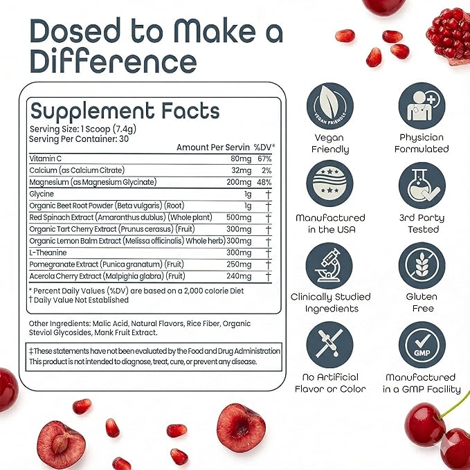 SleepHabits Restore | Magnesium Glycinate Powder Natural Sleep Aid with L-Theanine, Tart Cherry, Beet Root, | Calm Melatonin-Free Deep Sleep Supplement Drink for Recovery & Clear Mornings, 30 Nights