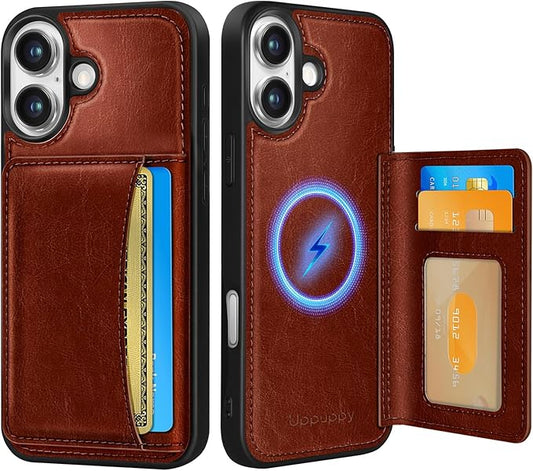 for iPhone 17 Case with Wallet - Fits 4 Card Slots, Compatible with MagSafe for Women Men Durable PU Leather Credit Card Holder Kickstand Phone Cover for Apple 17, Brown