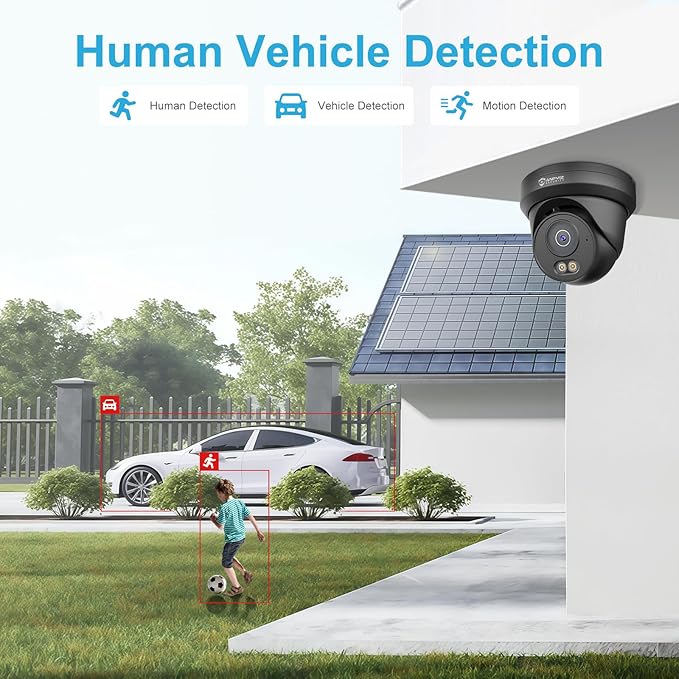 Anpviz 6MP PoE IP Camera Black, Full Metal Turret Security IP Camera Outdoor Indoor, Smart Dual Light Color Night Vision, AI Human Vehicle Detection, Built-in Mic, 2.8mm Lens, IP66 Waterproof, NDAA