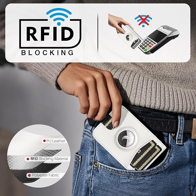 Compatible with Magsafe Case with RFID Blocking Card Holder AirTag pocket for iPhone 17/16/15/14/13/12 Pro/Pro Max/PlusSeries,Not Fit iPhone Mini,White
