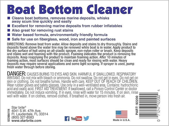 STAR BRITE Heavy Duty Boat Bottom Cleaner - Remove Tough Deposits, Scum Lines & Rust Stains Quickly & Easily from Boat Hull - Safe for Fiberglass, Wood, Iron & Painted Surface