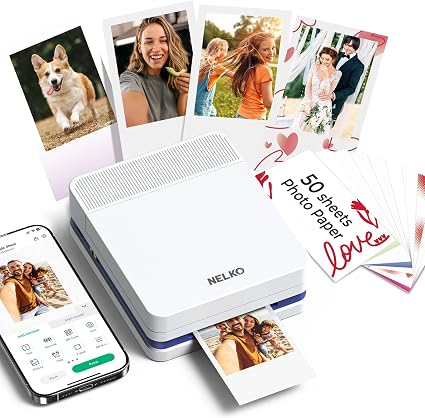Nelko Portable Photo Printer, PP03 Color Mini Instant Photo Printer, White