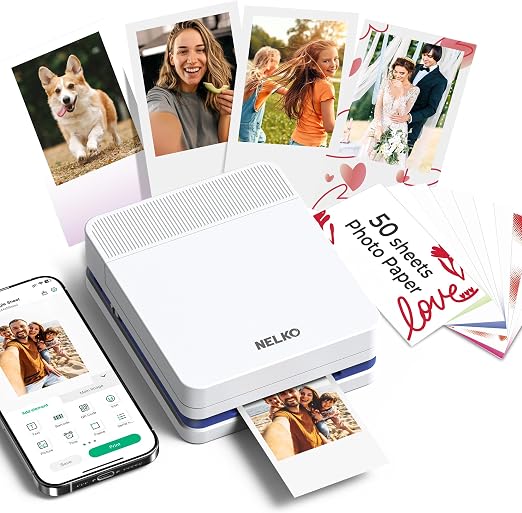 Nelko Portable Photo Printer, PP03 Color Mini Instant Photo Printer, White