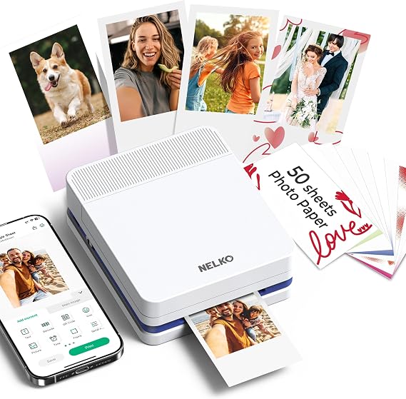 Nelko Portable Photo Printer, PP03 Color Mini Instant Photo Printer, White