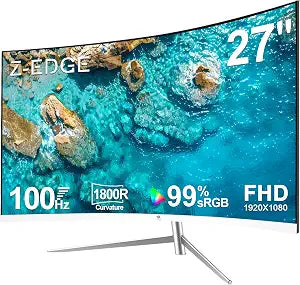 Z-Edge 27 inch Curved Computer Monitor, FHD 100Hz White PC Monitor, HDMI