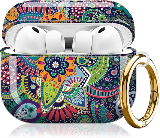 Compatible with AirPod Pro 3 (2025),Cute Case Cover for Women & Men, Full Protection Shockproof Hard Case with Keychain, Wireless Charging Case Accessories(Paisley Stylized Flowers)