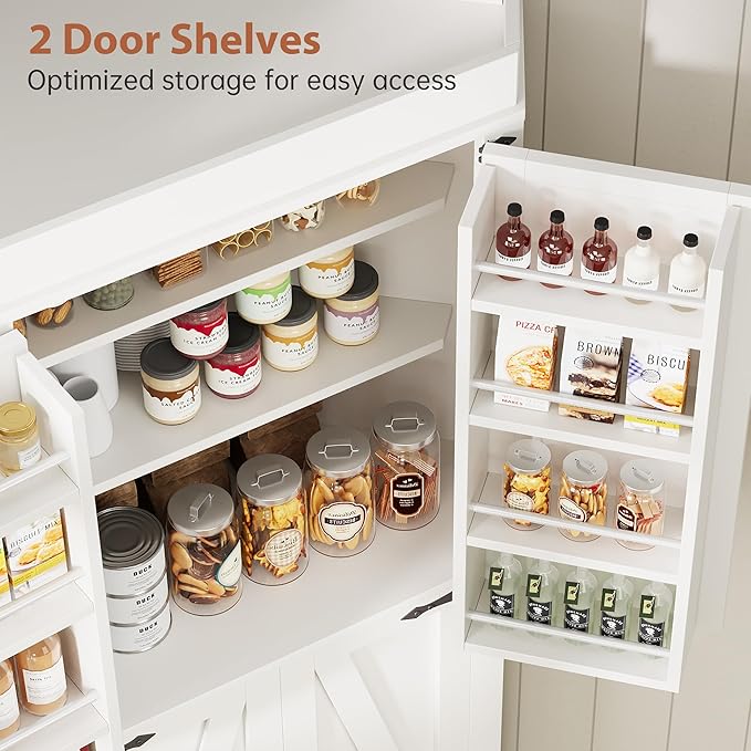 Corner Kitchen Pantry Storage Cabinet with Doors, Kitchen Hutch, 71'' Tall Food Storage Cabinet Furniture for Living Room, Dining Room (White)