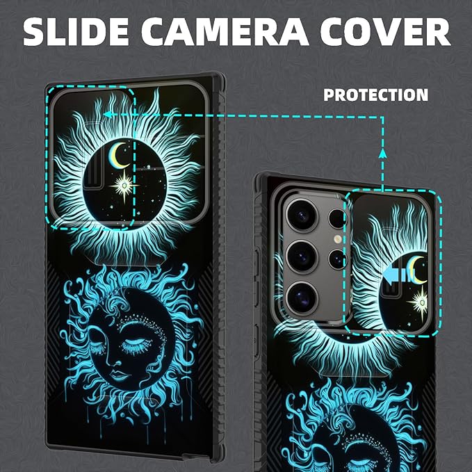 for Galaxy S26 Ultra Case Built in Slide Camera Lens Cover,Heavy Duty Shockproof Protection Dual Layer Case for Samsung Galaxy S26 Ultra 6.9" 2026,Sun Moon