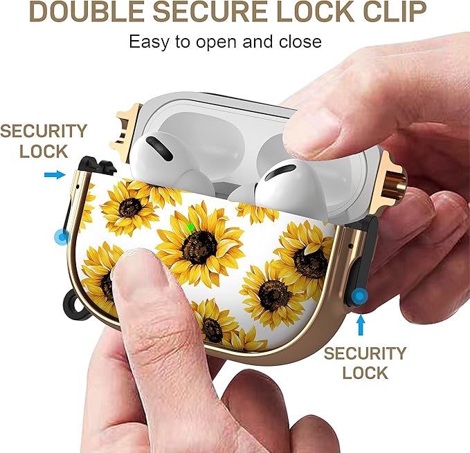 Maxjoy for AirPods Pro 2nd/1st Generation Case with Lock, Cute AirPods Pro 2 Case Lock Protective Hard AirPod Pro Cover for Women Girly with Keychain for Airpod Pro (2023/2022/2019), Sunflower