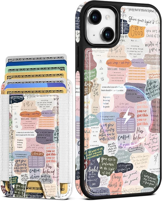 Shorogyt for iPhone 15 Plus Case Wallet - Fits 5 Cards, Compatible with Magsafe Detachable Magnetic Credit Card Holder Leather Cardholder Cute Phone Cover Women Girls for Apple 15Plus, Collage