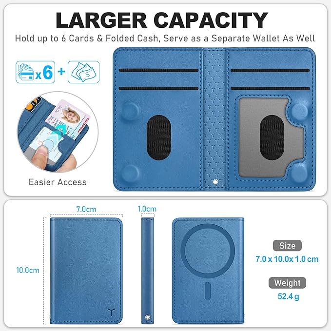 TUCCH for Magsafe Phone Wallet, RFID Blocking [6 Card Slots] [Clear ID Window] PU Leather Folio Women Men Magnetic Card Wallet for iPhone 17 16 15 14 13 12/Pro/Pro Max/Plus/Air, Light Blue