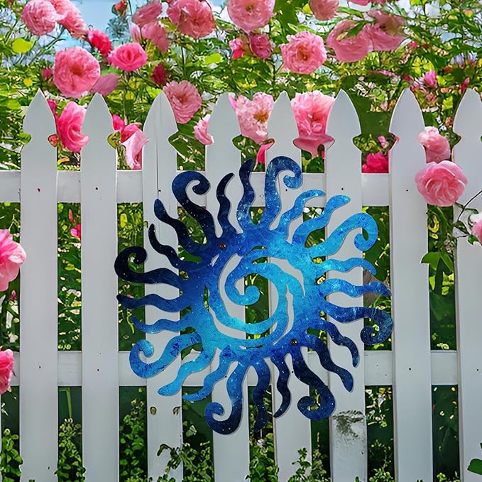 KOYILTD Unique Sun Metal Wall Art Outdoor Decor or Indoor Decor Multicolor and Rust Proof Wall Sculpture Farmhouse Metal Decorative Wall Art for Bedroom Living Room Garden Patio Pool (12 in, Sun B)