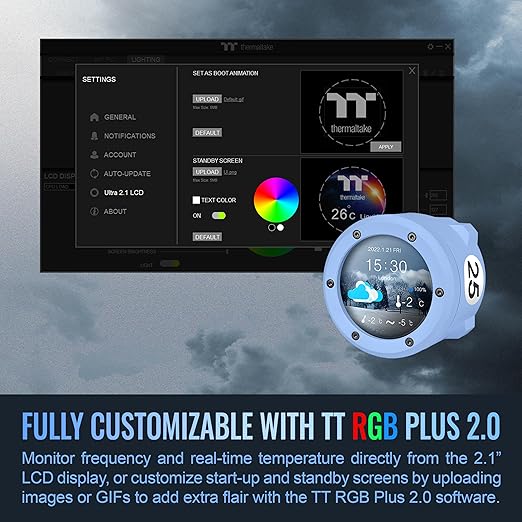 Thermaltake TH360 V2 Ultra ARGB Sync/AlO Liquid Cooler/ARGB Fan 120 * 3/PWM 500~1500rpm/Water Block 2.1" LCD/Hydragea Blue, CL-W420-PL12BU-A