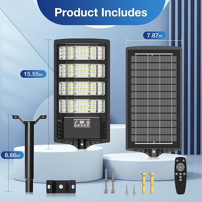 Solar Lights Outdoor Waterproof–6500K LED Street Lights with Motion Sensor & Remote, Dusk to Dawn Flood Lights, Wide Angle Illumination Solar Parking Lot Lights for Yard, Patio, Garage (4 Pack)