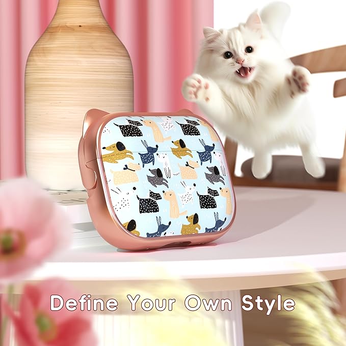 for AirPods Pro 2 Case with Cleaning Kit, Cute Cat Ear Print Design & Cute Buckle for Girls, Phone Holder & Top Safe Lock Buckle Design for AirPods Pro 2nd/1st Gen case, Rose Gold Animal