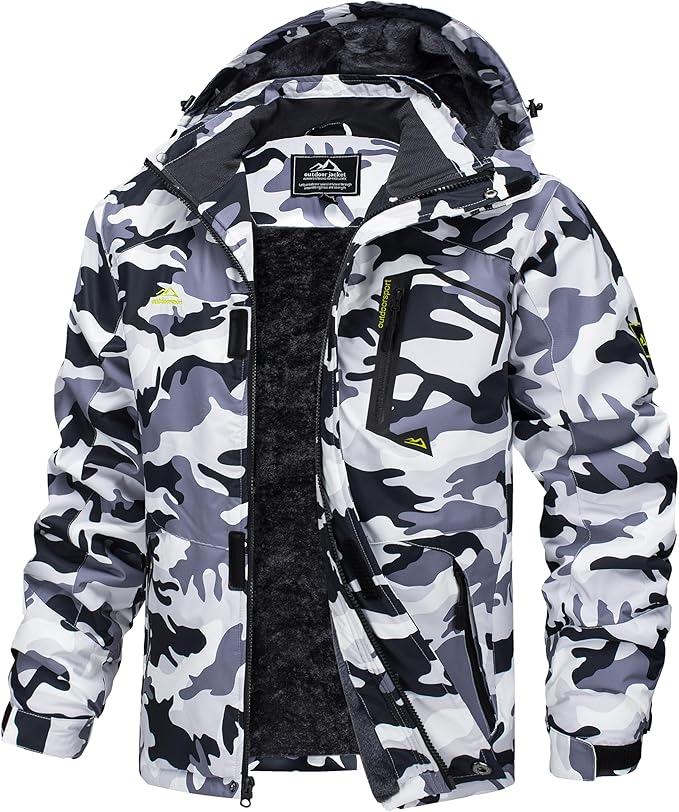 MAGCOMSEN Men's Winter Coats Water Resistant Ski Snow Jacket Warm Fleece Jacket Parka Raincoats With Hood Multi-Pockets