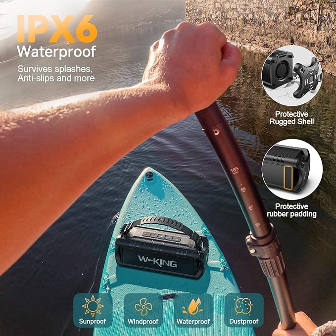 W-KING Portable Bluetooth Speakers Wireless, (60W Peak) 30W RMS IPX6 Waterproof Outdoor Loud Speaker Boombox, 24H, EQ, AUX, TF Card, USB Playback, Powerful Bass Speaker for Home, Party, Camping, Pool