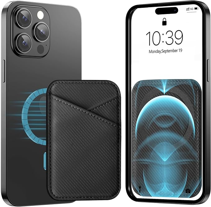 Miroddi for MagSafe Wallet, Strongest Magnetic Card Holder for iPhone 17/16/15/14/13/12 Series, Ultra-Thin Leather Magnetic Phone Wallet with 2 Card Slots, RFID Blocking, Carbon Fiber Black