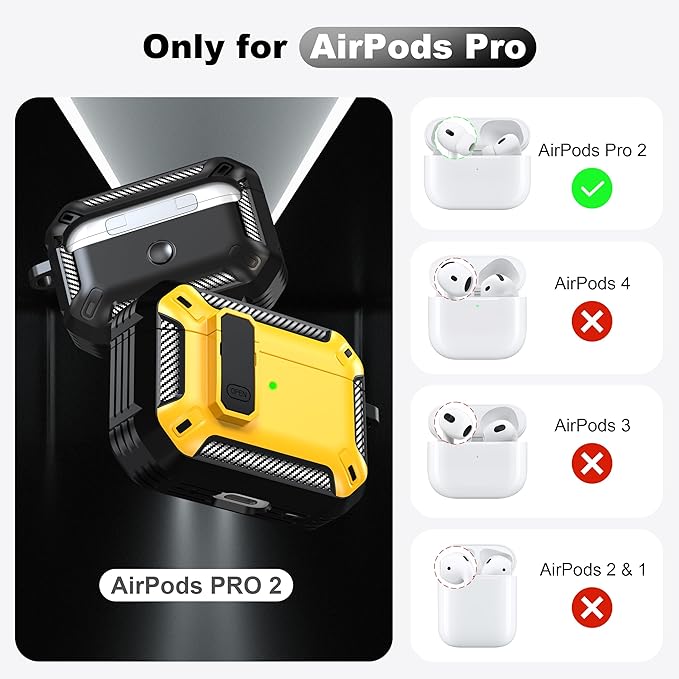 RFUNGUANGO for AirPods Pro 2 Case, Compatible with Airpods Pro Case 2nd / 1st Generation, Compatible with MagSafe, with Cleaning Kit and Keychain, Visible LED, Yellow