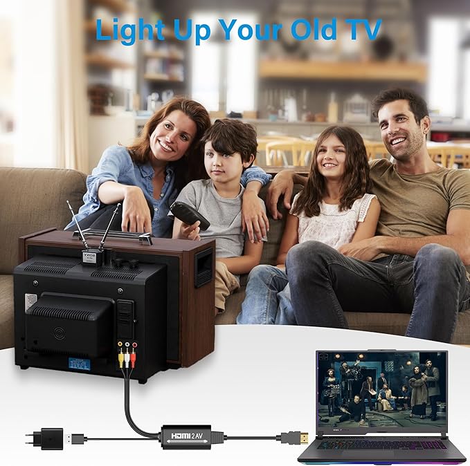 Adoreen Unidirectional HDMI to 3 RCA Converter Cable 6 Ft, 1080P Composite CVBS AV Audio Video Adapter with USB Power Supports PAL/NTSC for Old TV Apple Android Box, Roku, PC, DVD-NOT RCA to HDMI