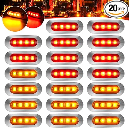 20Pack DC12-24V 3.7 Inch 4 LED Trailer Marker Lights Clearance Light Front Rear Side Indicators Lamp with Chrome Bezel Universal for Truck RV Camper Van Caravan Boat - Amber & Red