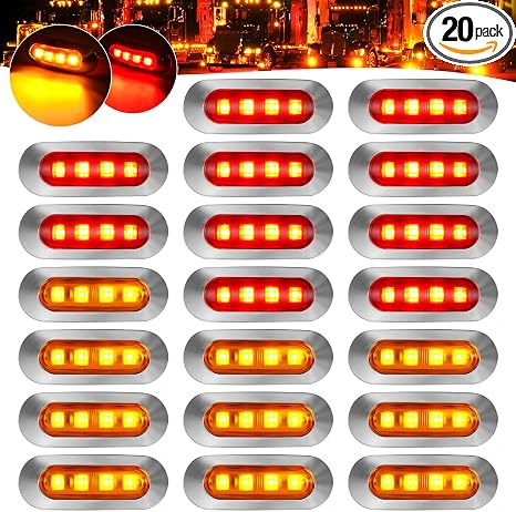 20Pack DC12-24V 3.7 Inch 4 LED Trailer Marker Lights Clearance Light Front Rear Side Indicators Lamp with Chrome Bezel Universal for Truck RV Camper Van Caravan Boat - Amber & Red