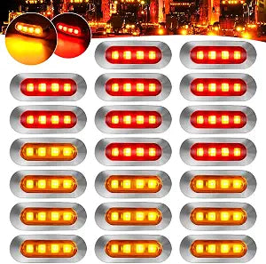 20Pack DC12-24V 3.7 Inch 4 LED Trailer Marker Lights Clearance Light Front Rear Side Indicators Lamp with Chrome Bezel Universal for Truck RV Camper Van Caravan Boat - Amber & Red