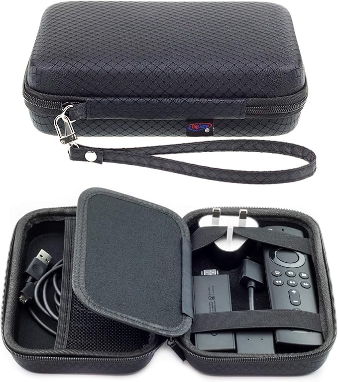 DigiCharge Hard Carry Case for Amazon Fire TV Stick 4K / Fire TV Stick Remote Control Cables and Charger - Protective Portable Travel Hard EVA Cover Shockproof Storage Bag Pouch, Black