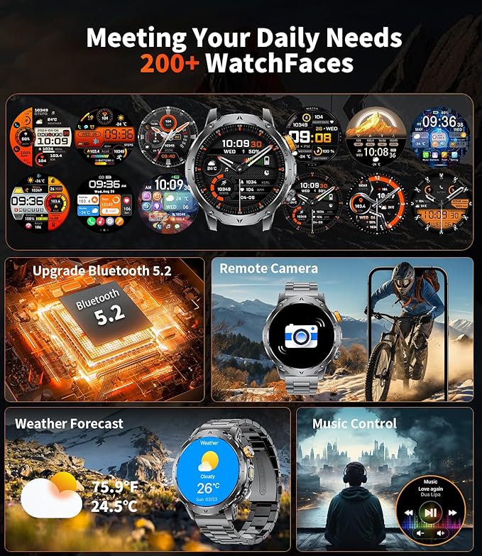 LIGE Smart Watches for Men,1.7" Smartwatch with 1000mah Battery,Flashlight,Bluetooth Call,100+ Sports Modes,Health Tracker,IP68 Waterproof,Smart Watch for Android iOS(3 Straps 2 Chargers)