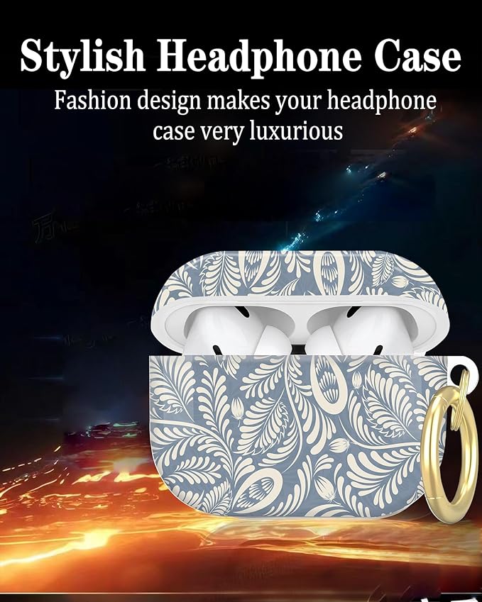Compatible with AirPod Pro 2nd/1st Generation Case Cover with Key Chain,Full Protective Shockproof Wireless Headphone Case for Airpod Pro 2023/2022/2019(Blue Leaf)