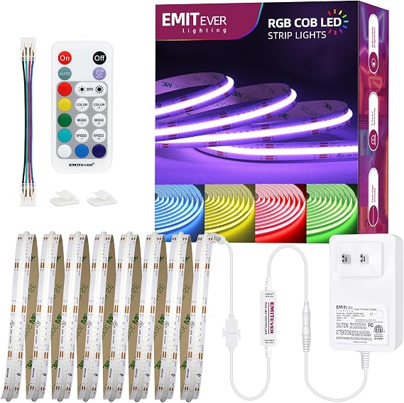 EMITEVER RGB COB Strip Light Kit 16.4ft,3150LEDs,Dimmable Color Changing