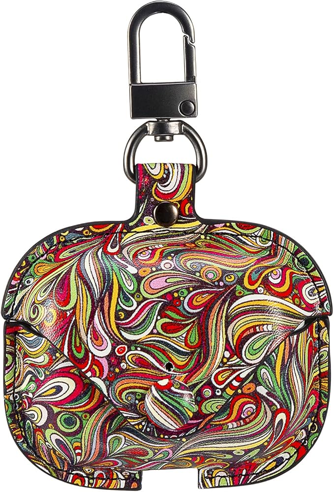 Genuine Leather Case Compatible with AirPods Pro Case 2nd/1st Gen (2023/2022/2019), VOMA Protective Cover for Apple AirPods Pro 2/Pro Wireless Charging Case with Keychain and Snap Lock Paisley
