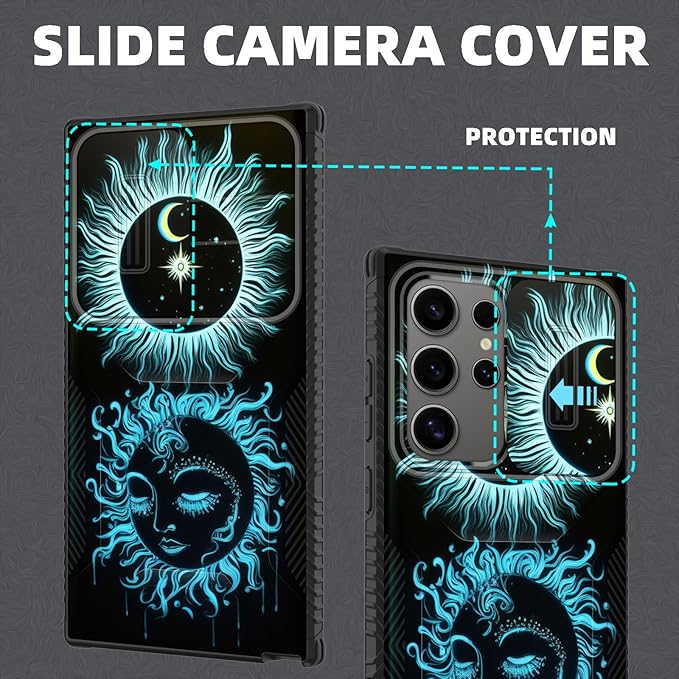 for Galaxy S25 Ultra Case Built in Slide Camera Lens Cover,Heavy Duty Shockproof Protection Dual Layer Case for Samsung Galaxy S25 Ultra 6.9" 2025,Sun Moon