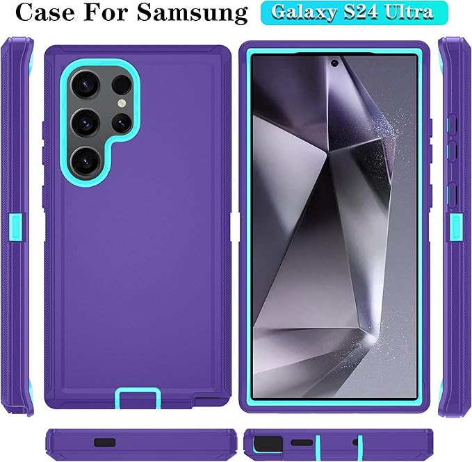 ONOLA Compatible with Samsung Galaxy S24 Ultra Case with HD Screen Protector, Heavy Duty Shockproof & Dropproof 3-Layer Cover Phone Case,PurpleSkyBlue