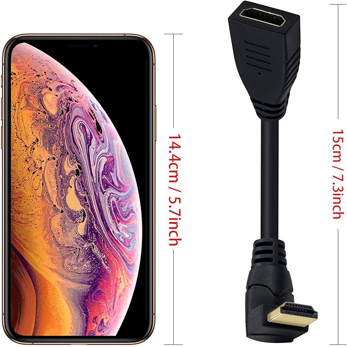 Poyiccot 8K HDMI Extension Cable, Short HDMI 90 Degree Male to Female HDMI 2.1 Cable 48Gbps with 8K 60Hz Video and 3D HDR for TV/Xbox /PS4 /PS5 (Up Angle), 0.5feet