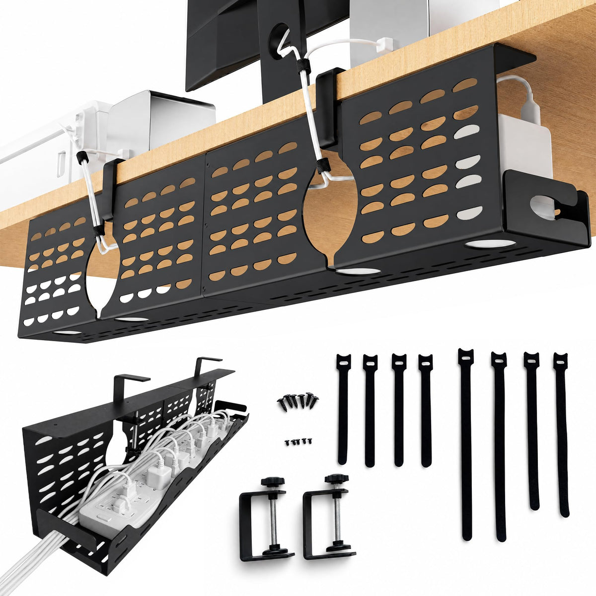 Under Desk Cable Management Tray, Expandable Metal Organizer
